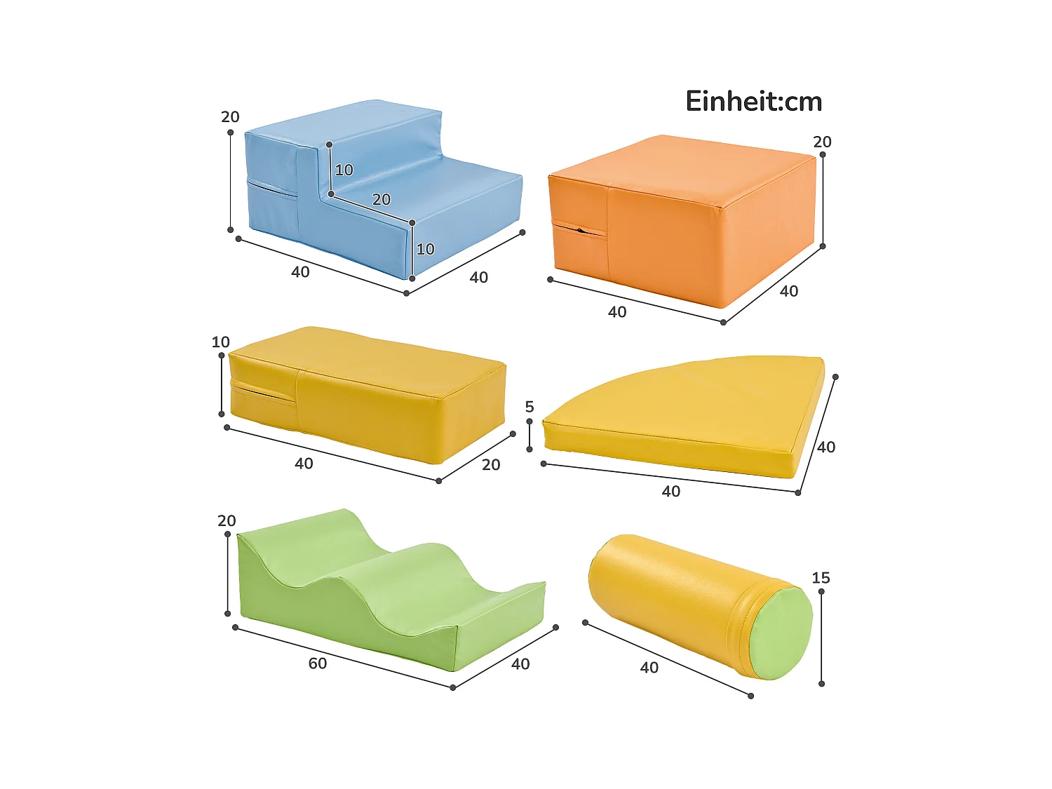 Blocs de mousse 100x80x20cm Lot de 6 Escalier Toboggan Blocs de Construction Matériel  PU Différentes couleurs