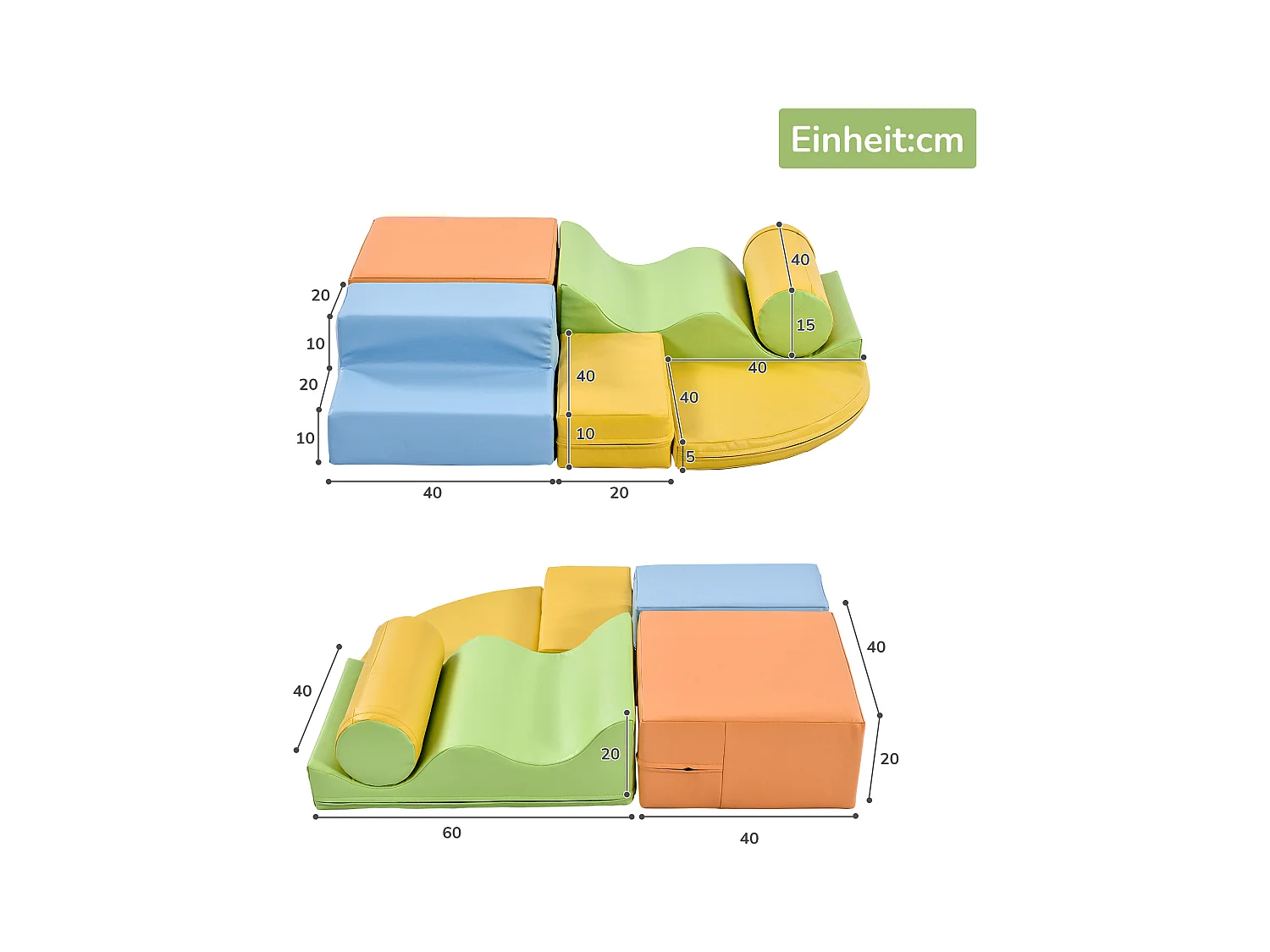 Blocs de mousse 100x80x20cm Lot de 6 Escalier Toboggan Blocs de Construction Matériel  PU Différentes couleurs