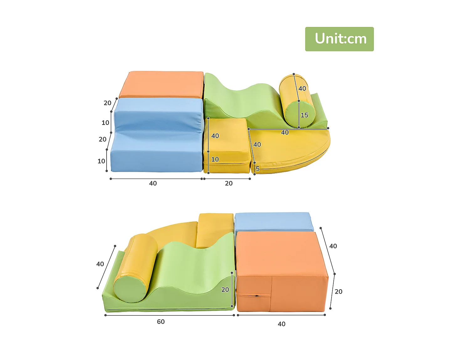 Blocs de mousse 100x80x20cm Lot de 6 Escalier Toboggan Blocs de Construction Matériel  PU Différentes couleurs