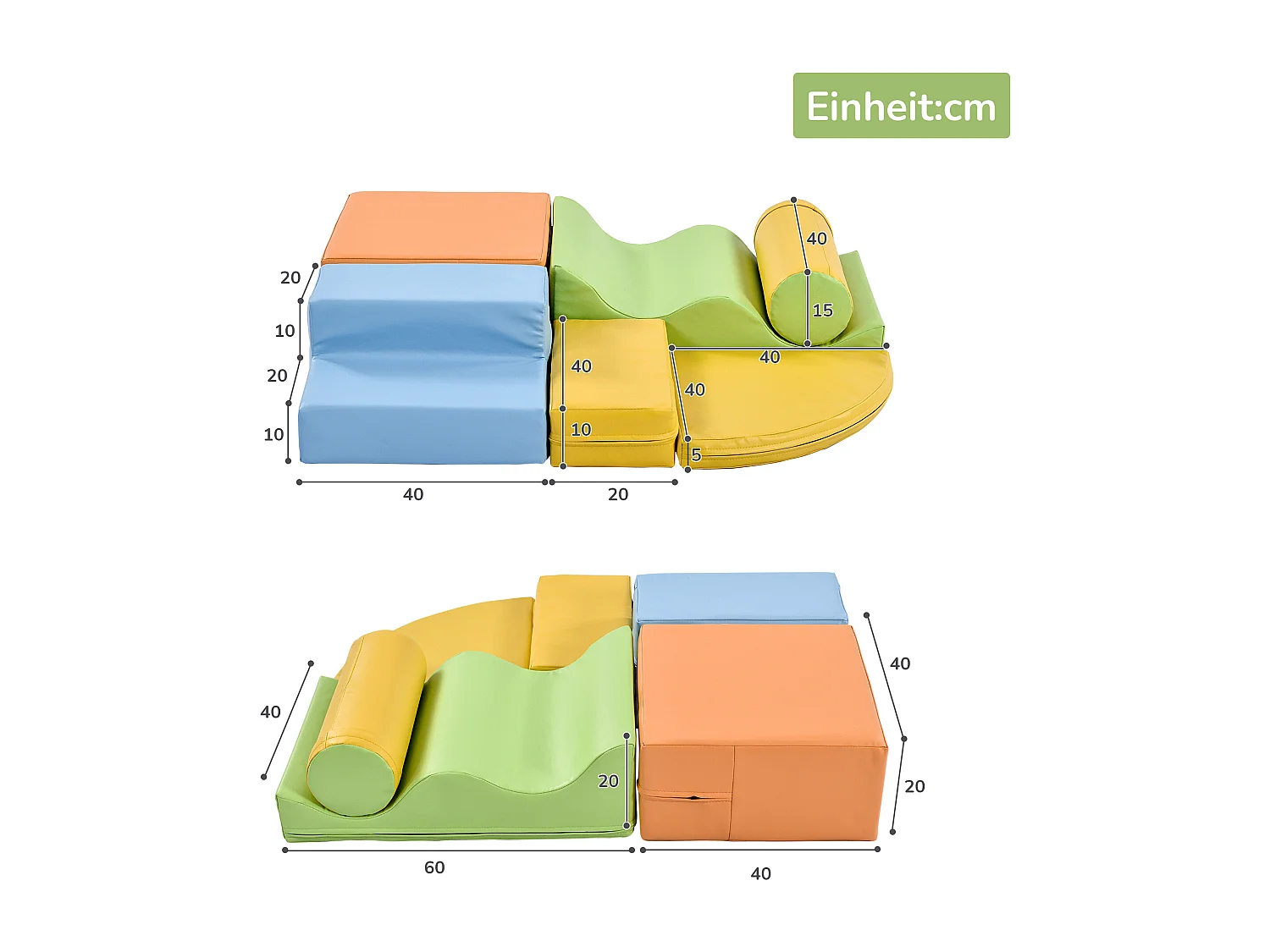 Blocs de mousse 100x80x20cm Lot de 6 Escalier Toboggan Blocs de Construction Matériel  PU Différentes couleurs