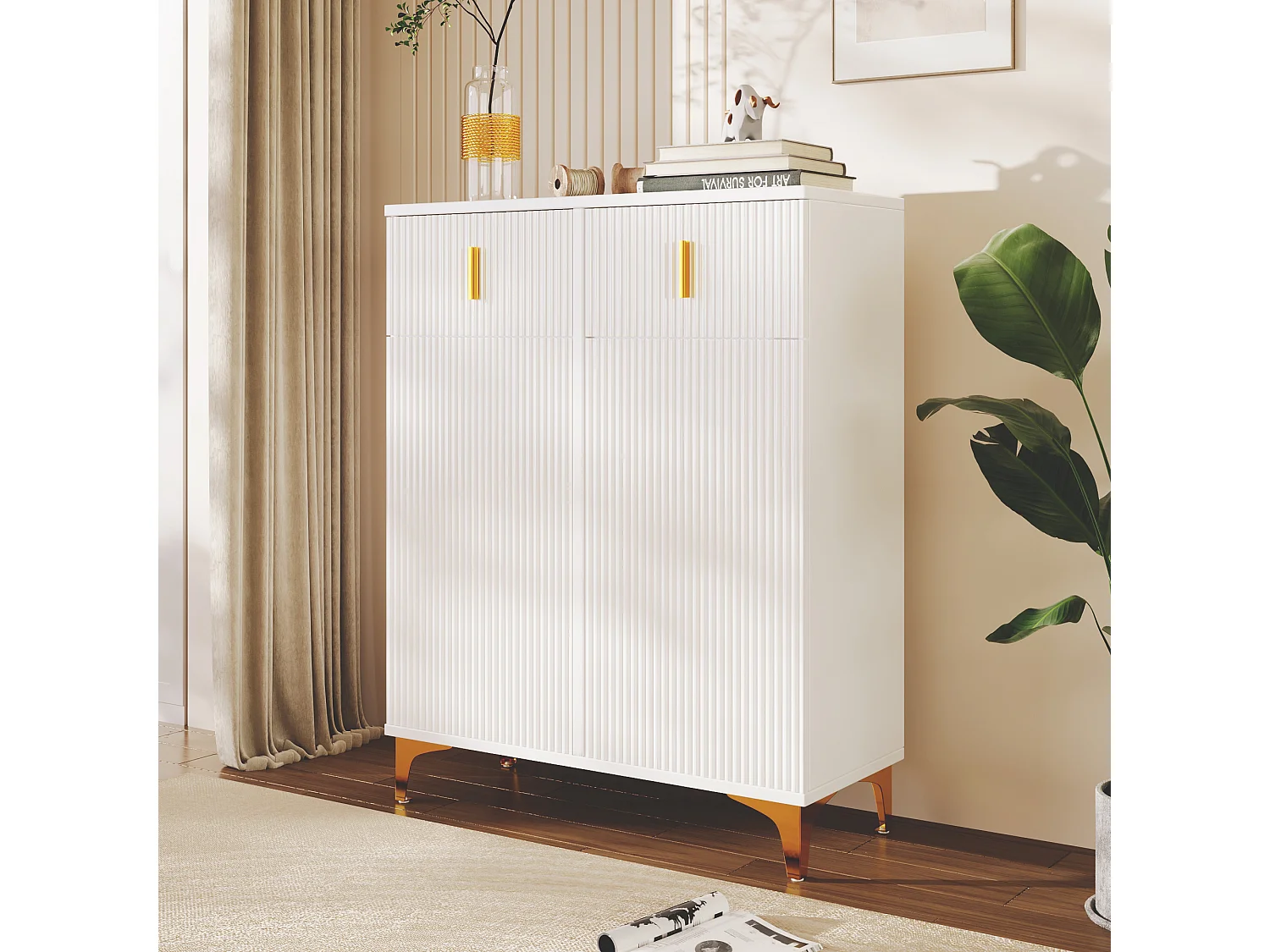 Buffet 83x35x101 cm avec étagères et tiroirs réglables panneaux de particules en blanc pour Salon Salle à manger