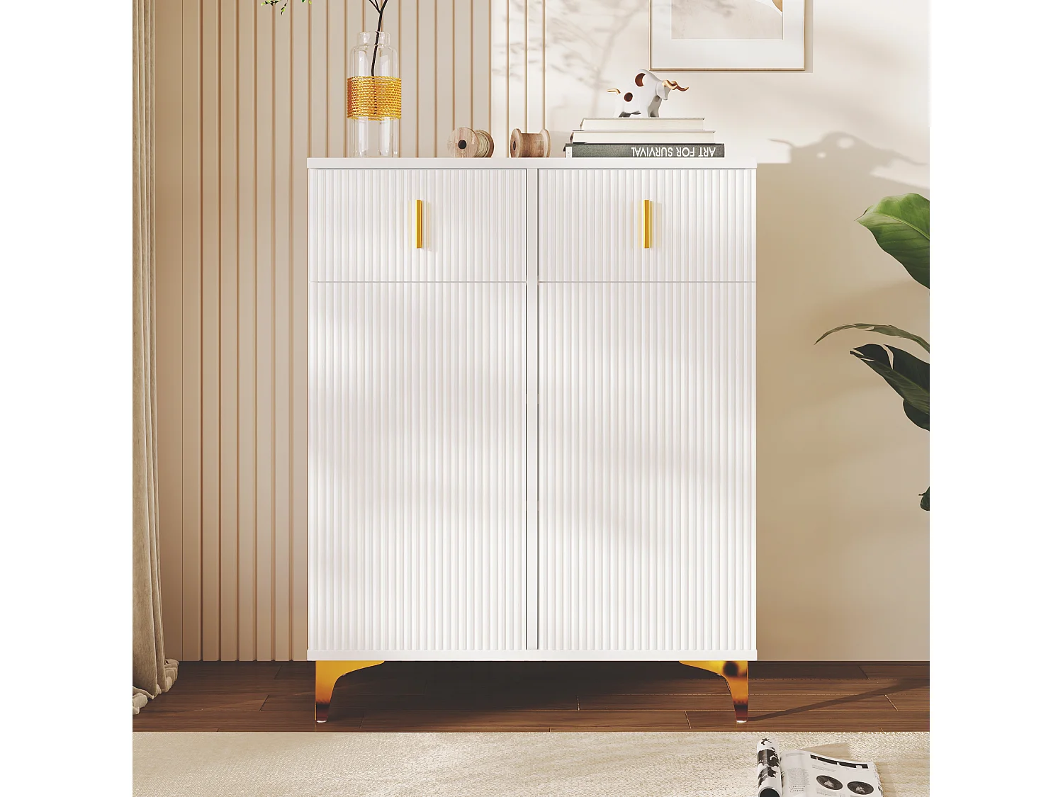 Buffetkast 83x35x101 cm, verstelbare planken, soft close scharnieren, push-to-open opening, gestructureerd paneel, witte spaanplaat