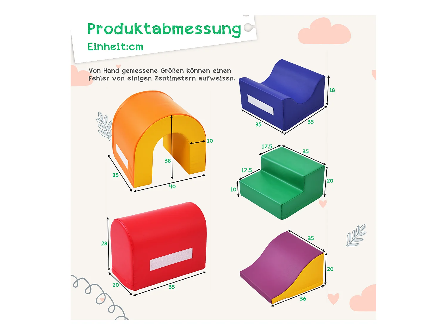 Blocs de mousse 40x35x38cm 5 Pièces Blocs de Construction Fixation Velcro Zip Cachée Matériel PU couleur