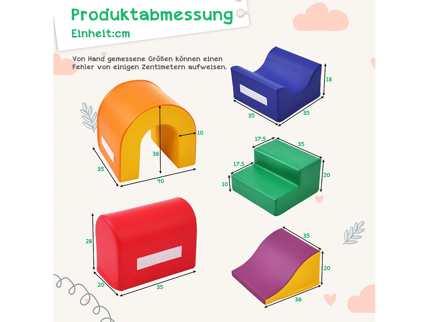 Jeu de construction en mousse 5 pièces, 5-en-1 modulable, liens à scratch, housse zippée, PU orange