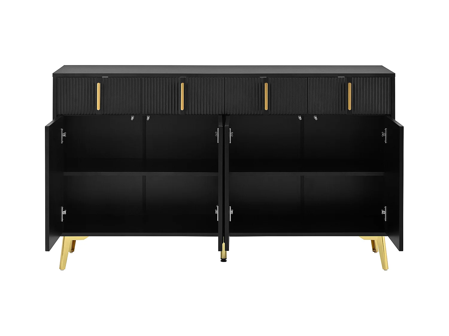 Dressoir 140x38x82 cm met lades en verstelbare tussenschotten. Gemaakt van zwart MDF, geschikt voor woonkamer en keuken.