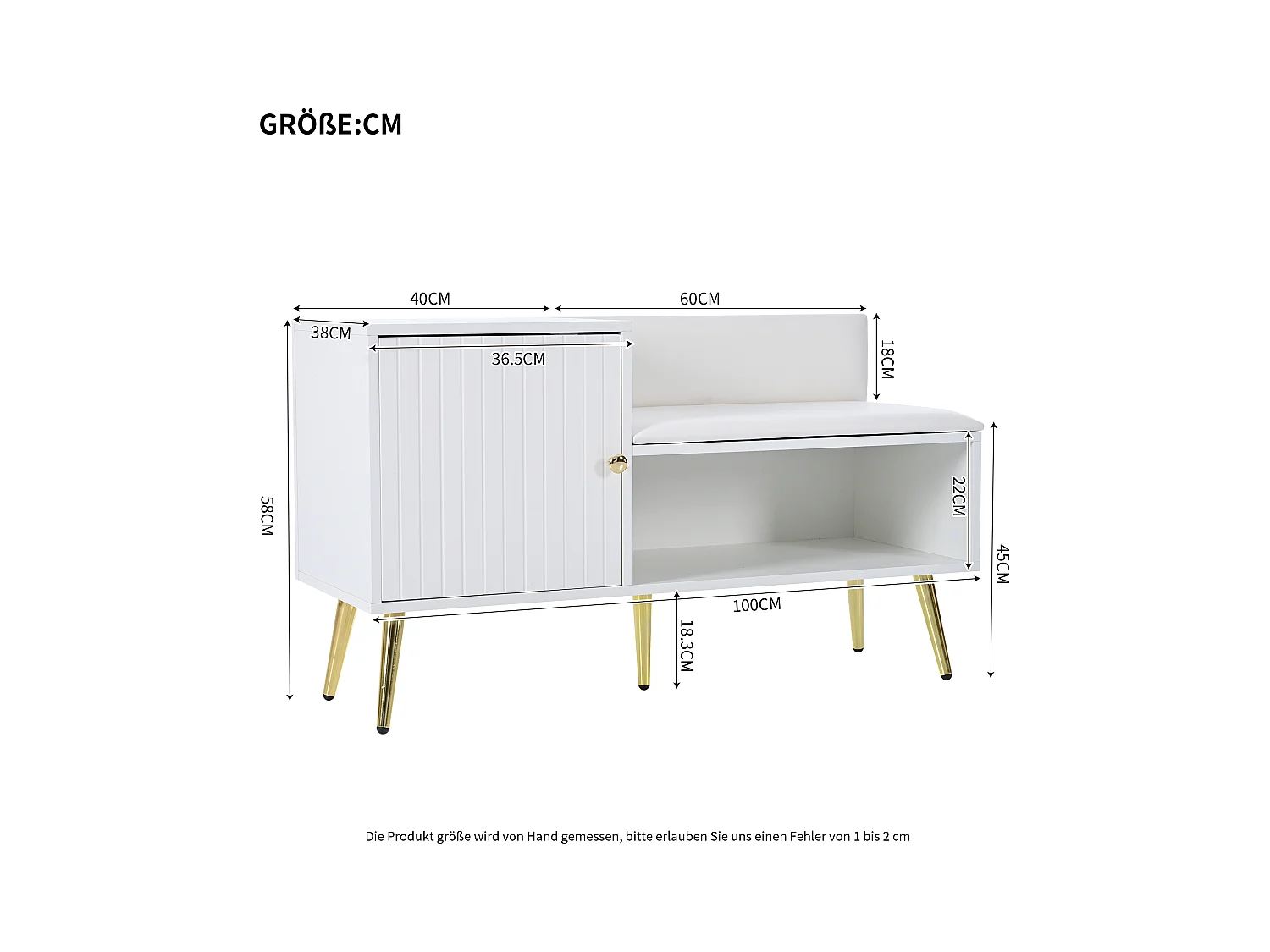 Schoenenkast 100x38x58 cm met vakken, spaanplaat in wit, voor woonkamer