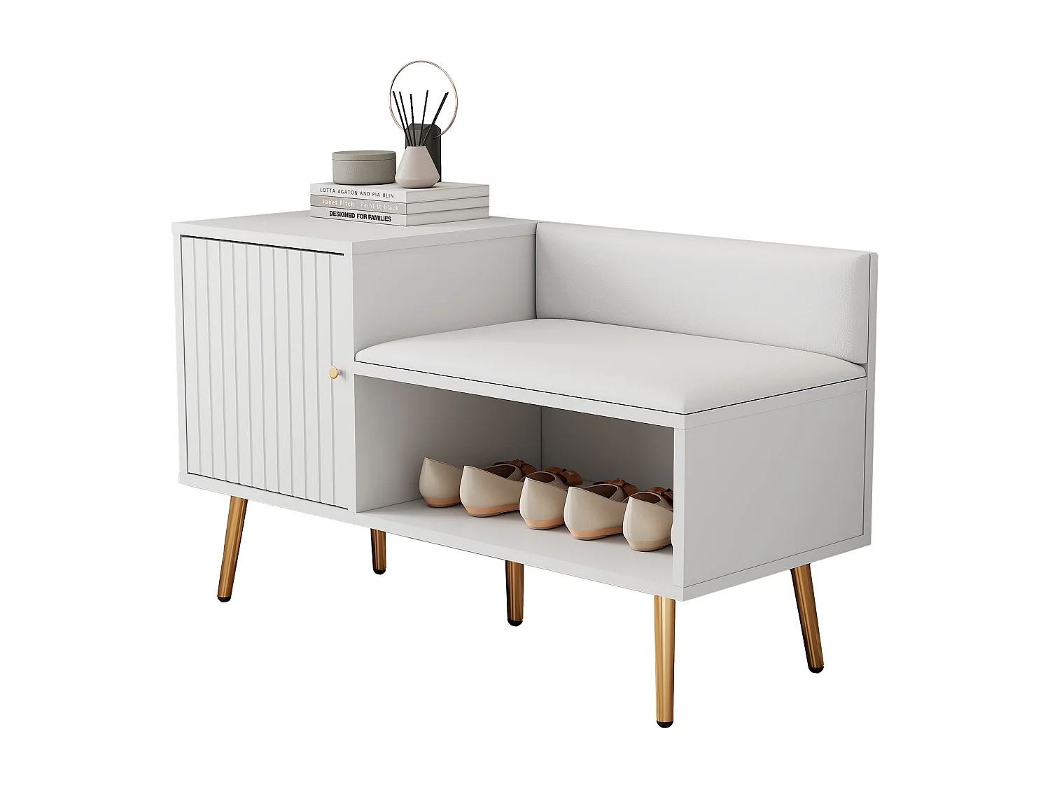 Meuble à chaussures 100x38x58 cm avec des casiers panneaux de particules en blanc pour salon