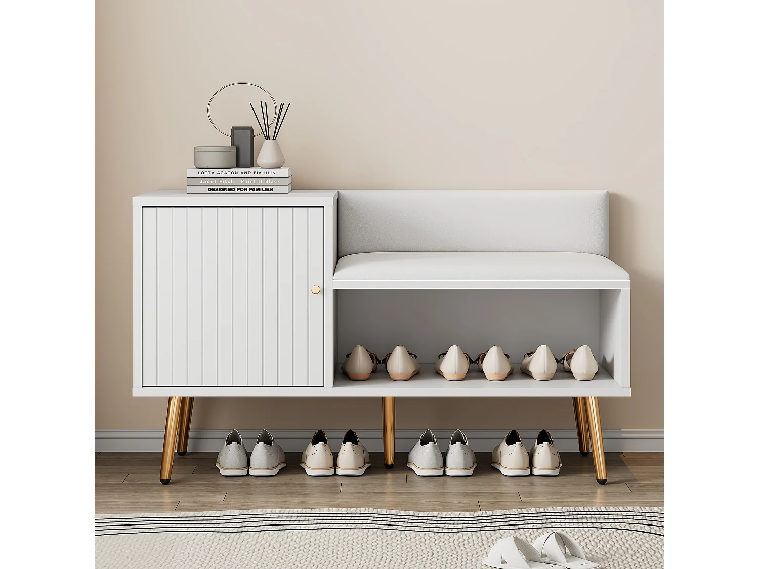 Meuble à chaussures 100x38x58 cm avec des casiers panneaux de particules en blanc pour salon