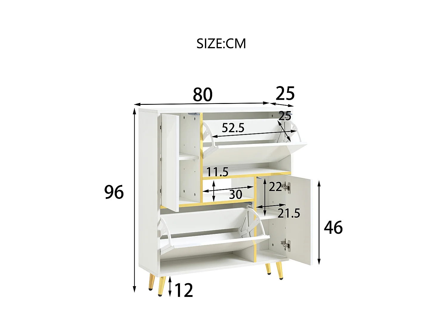 Schoenenkast 80x25x96 cm met verstelbare verdelers en witte LED-lichtstrip voor de woonkamer