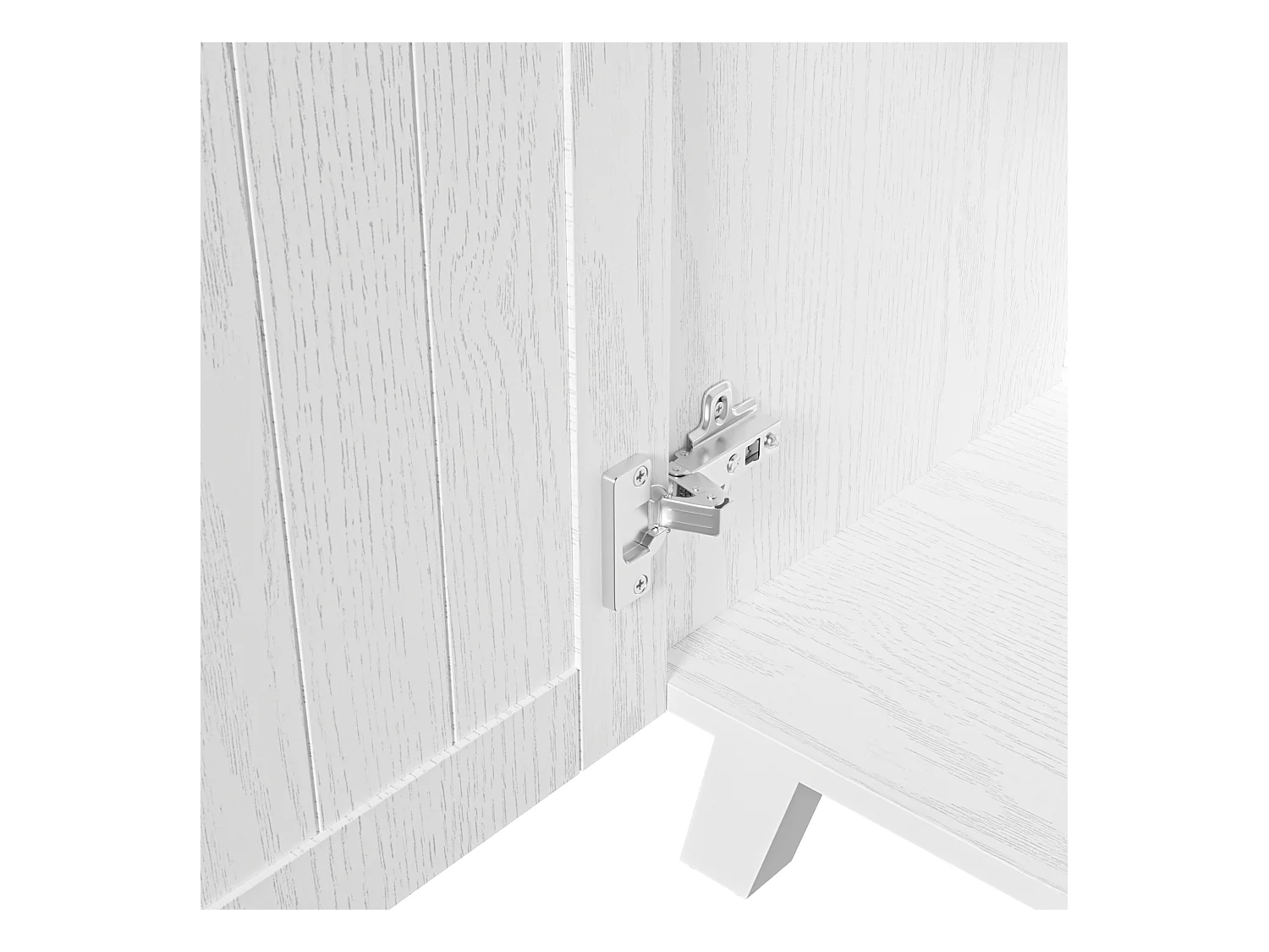 Buffet 114.5x40x190 cm avec tiroirs et compartiments ouverts panneaux de particules Blanc et couleurs naturelles pour salon