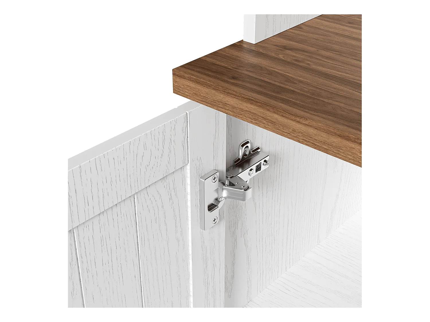 Buffet 114.5x40x190 cm avec tiroirs et compartiments ouverts panneaux de particules Blanc et couleurs naturelles pour salon