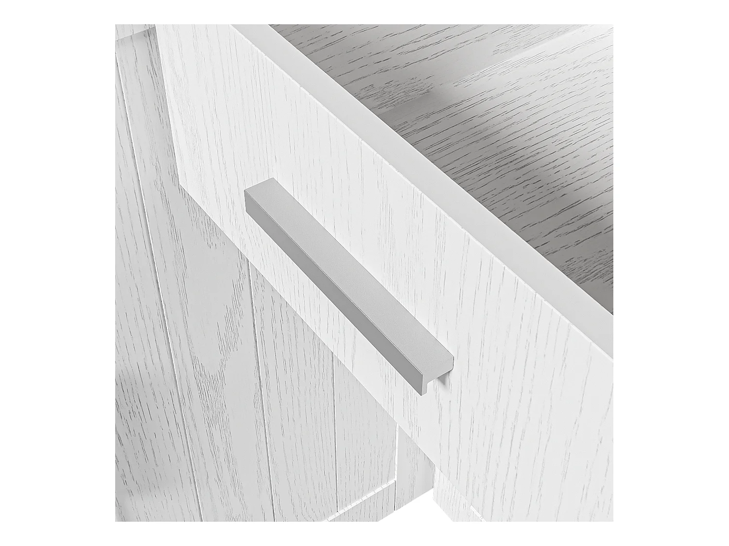 Buffet 114.5x40x190 cm avec tiroirs et compartiments ouverts panneaux de particules Blanc et couleurs naturelles pour salon