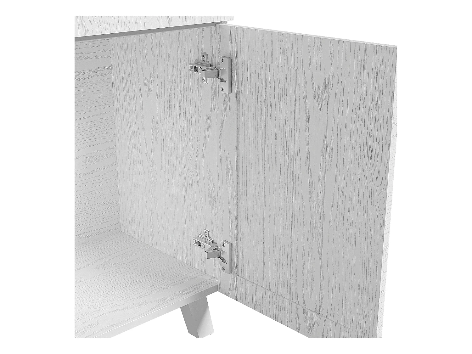 Buffet 114.5x40x190 cm avec tiroirs et compartiments ouverts panneaux de particules Blanc et couleurs naturelles pour salon