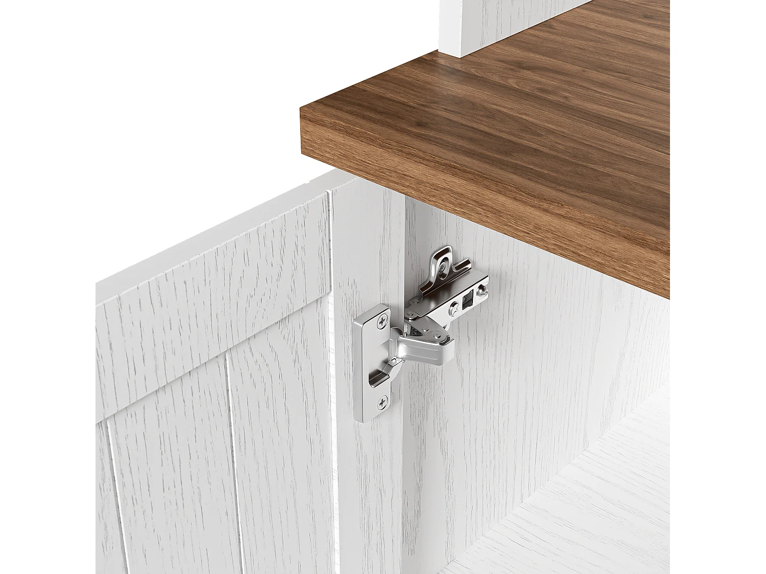 Buffet 114.5x40x190 cm avec tiroirs et compartiments ouverts panneaux de particules Blanc et couleurs naturelles pour salon