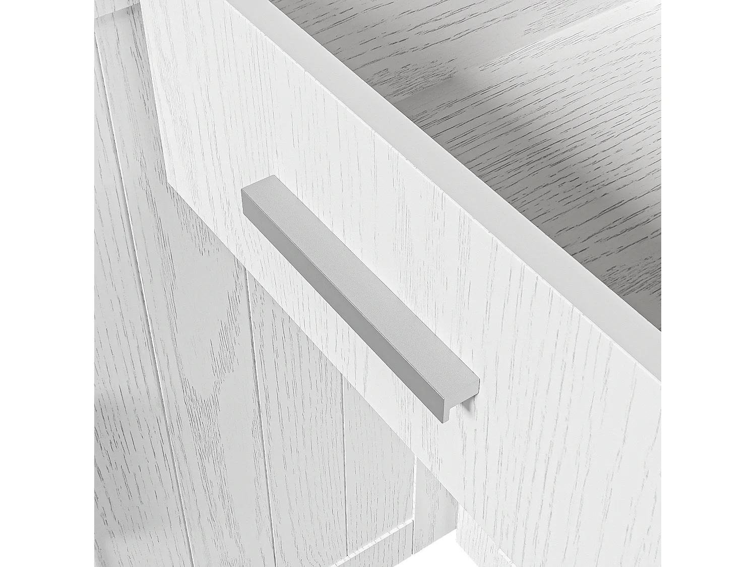 Buffet 114.5x40x190 cm avec tiroirs et compartiments ouverts panneaux de particules Blanc et couleurs naturelles pour salon