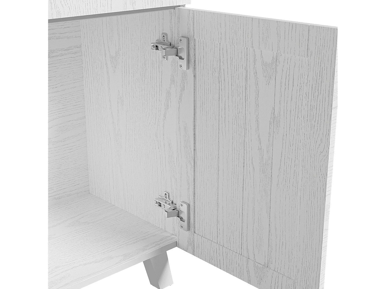 Buffet 114.5x40x190 cm avec tiroirs et compartiments ouverts panneaux de particules Blanc et couleurs naturelles pour salon