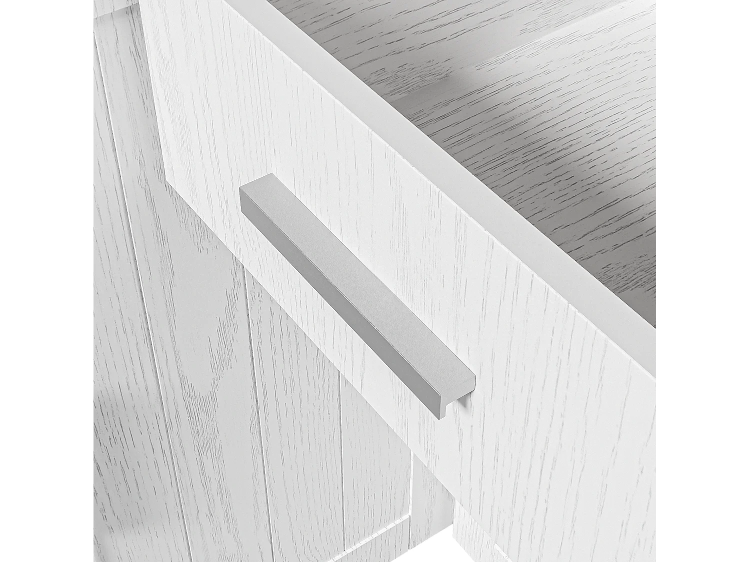 Dressoir 114,5x40x190 cm met lades en open vakken, spaanplaat, wit en natuurlijke kleuren, voor woonkamer