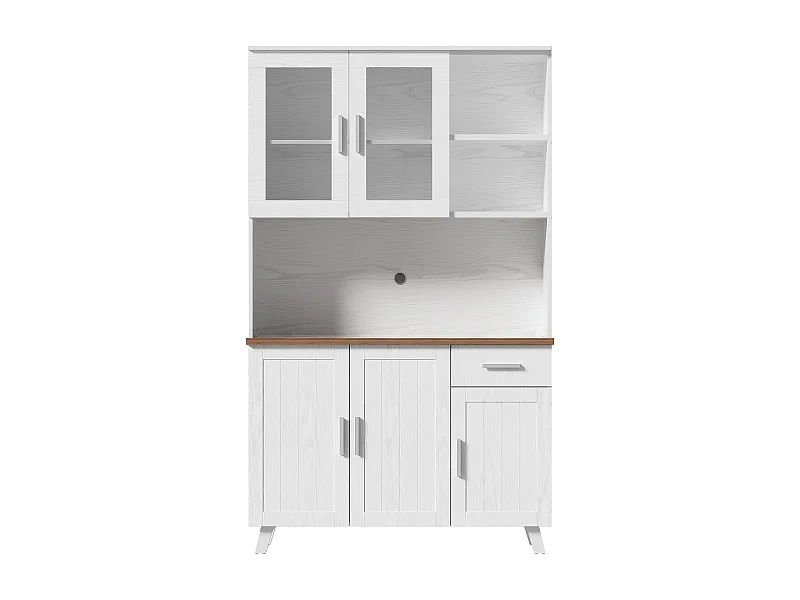 Dressoir 114,5x40x190 cm met lades en open vakken, spaanplaat, wit en natuurlijke kleuren, voor woonkamer