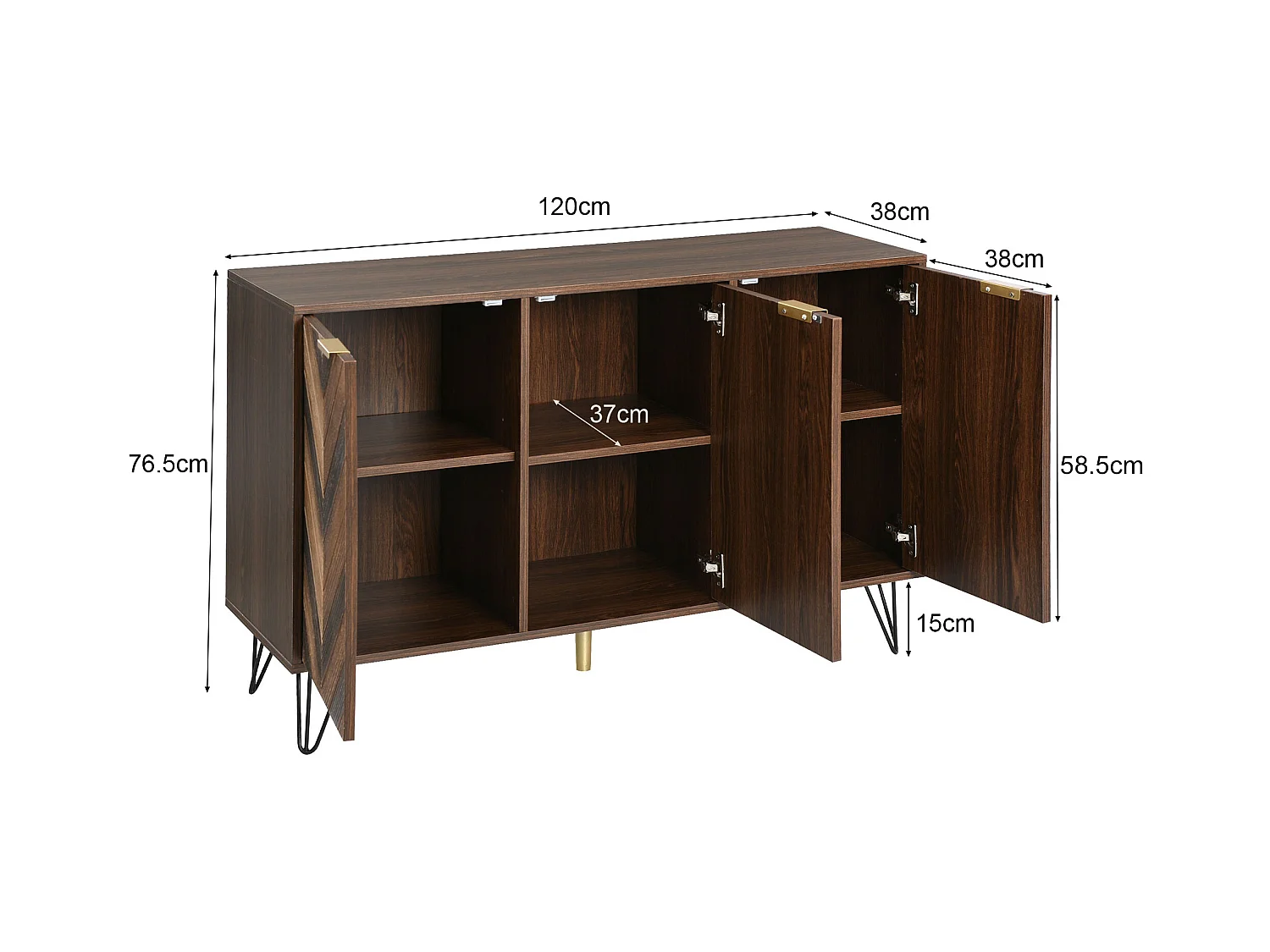 Buffet avec 3 portes 120x38x76.5 cm avec stratifié et petites armoires Matériau en panneaux de particules Couleur naturelle pour cuisine