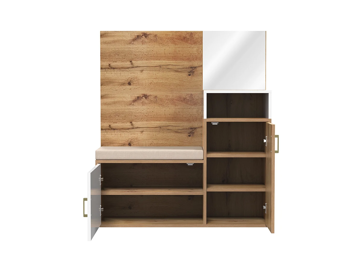 Ensemble meuble d'entrée 105x40x191.5cm 2 Compartiments à chaussures 2 Rangements Miroir intégré Tige à hanger Matériel MDF et Couleur naturelle