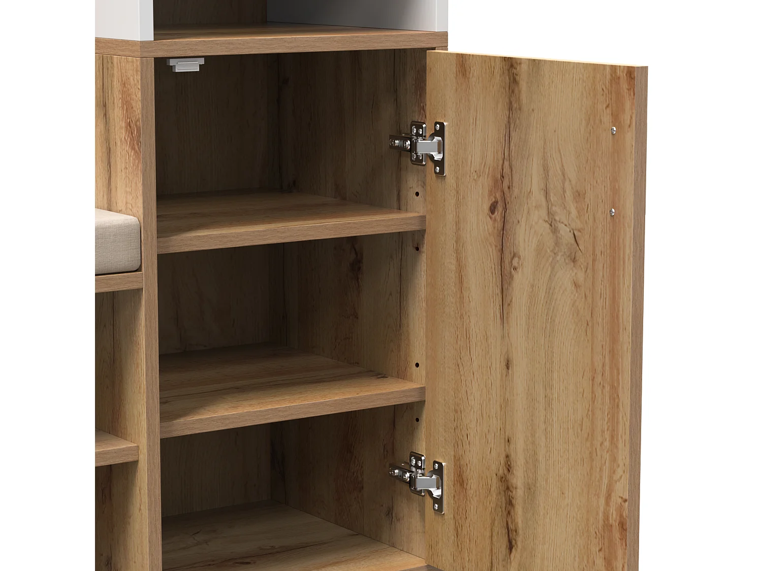 Ensemble meuble d'entrée 105x40x191.5cm 2 Compartiments à chaussures 2 Rangements Miroir intégré Tige à hanger Matériel MDF et Couleur naturelle