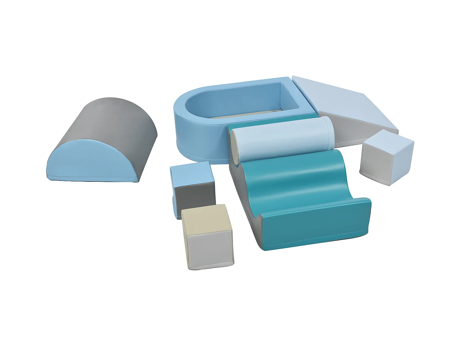 Bouwstenen 78x63x44cm met in totaal 9 stuks trap glijbaan PU balputten en bouwstenen brengen Materiaal PU Blauw