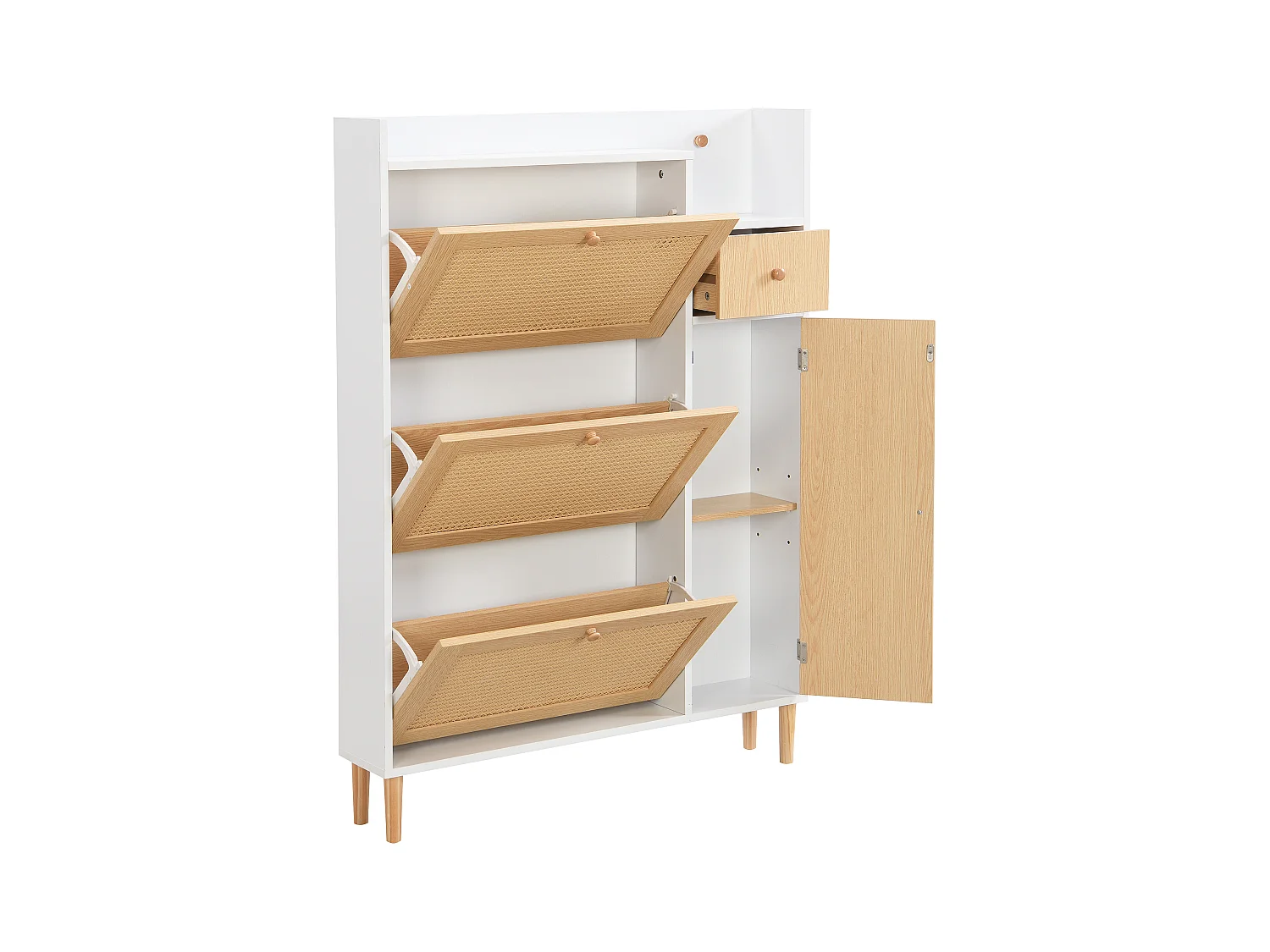 Meuble à chaussures 90x17x125 cm avec trois portes basculantes et un tiroir Matériau MDF en blanc pour salon