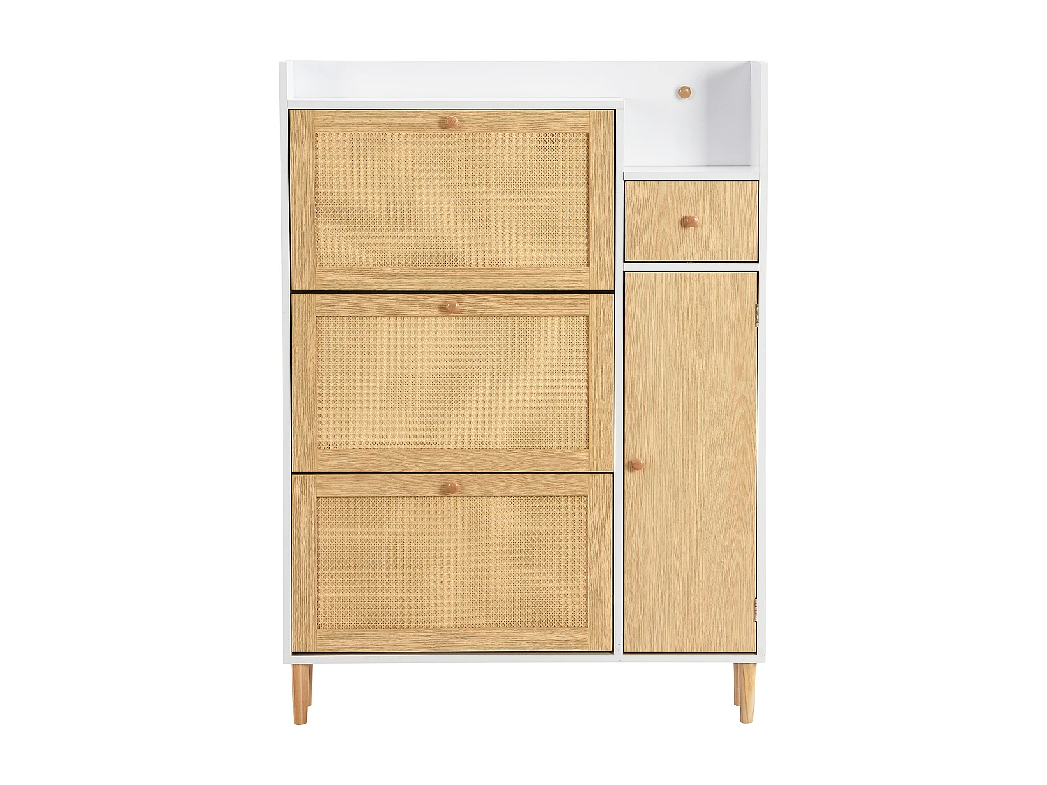 Meuble à chaussures 90x17x125 cm avec trois portes basculantes et un tiroir Matériau MDF en blanc pour salon