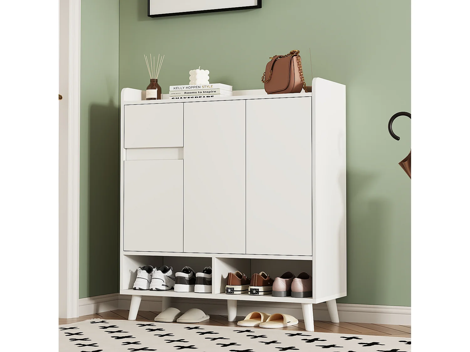 Meuble à chaussures 90x35x99 cm, cloisons réglables, grande capacité, panneau de particules, blanc