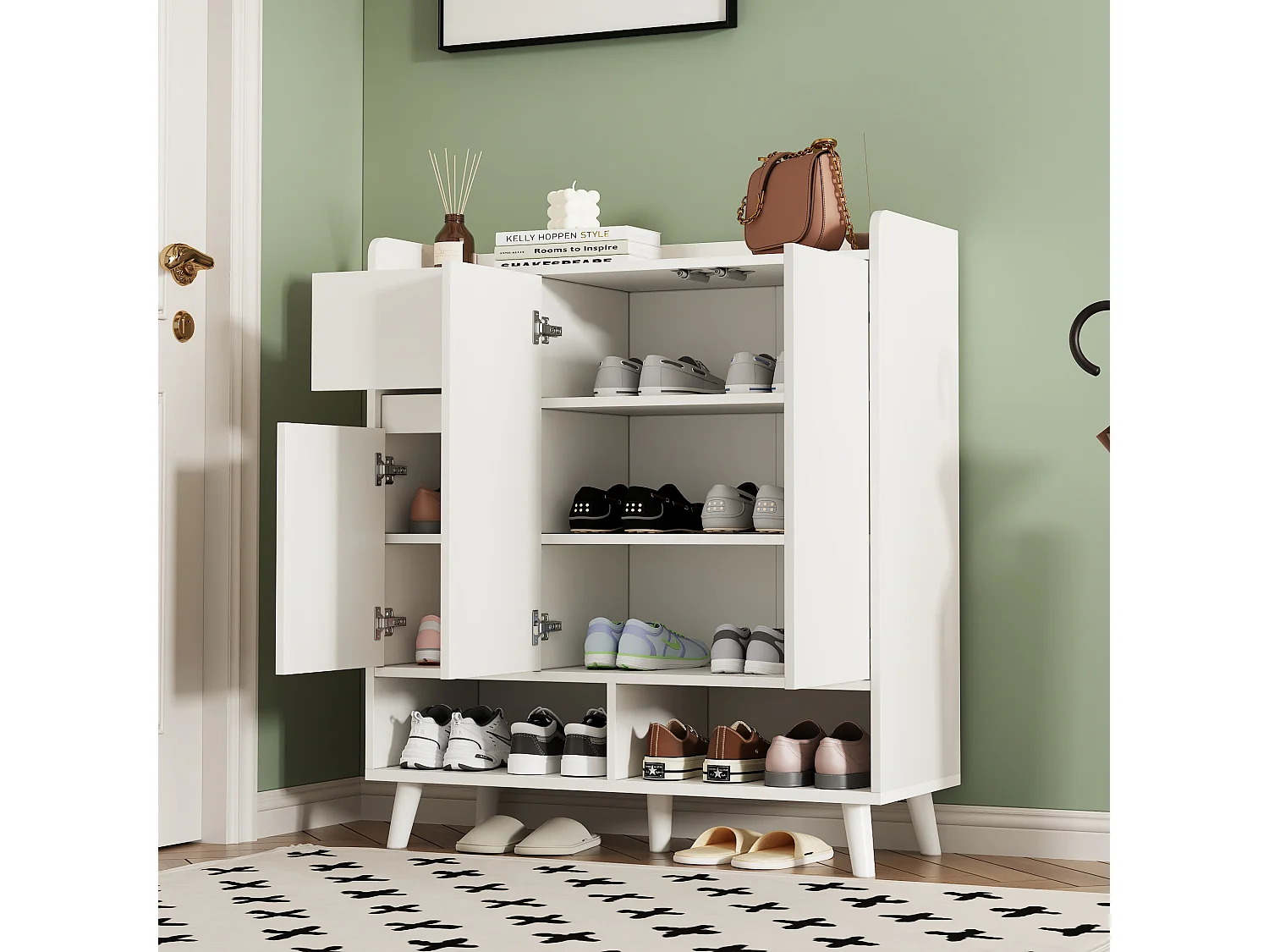 Meuble à chaussures 90x35x99 cm, cloisons réglables, grande capacité, panneau de particules, blanc