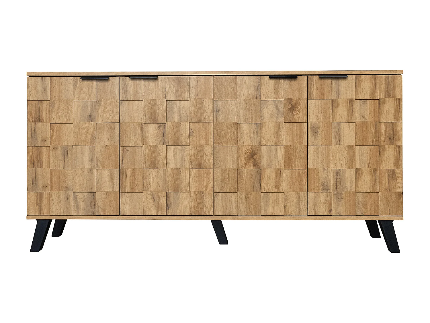 Buffet 160.5x35.5x78 cm, 4 portes, étagères réglables, motif géométrique, panneau de particules, coloris bois