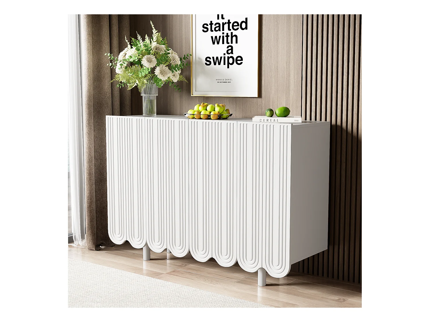 Buffet 120x37.5x80.8 cm avec casiers et cloisons Matériau MDF en blanc pour Salon et cuisine