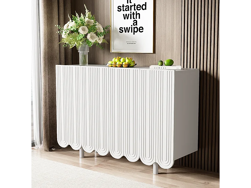 Buffet 120x37.5x80.8 cm avec casiers et cloisons Matériau MDF en blanc pour Salon et cuisine