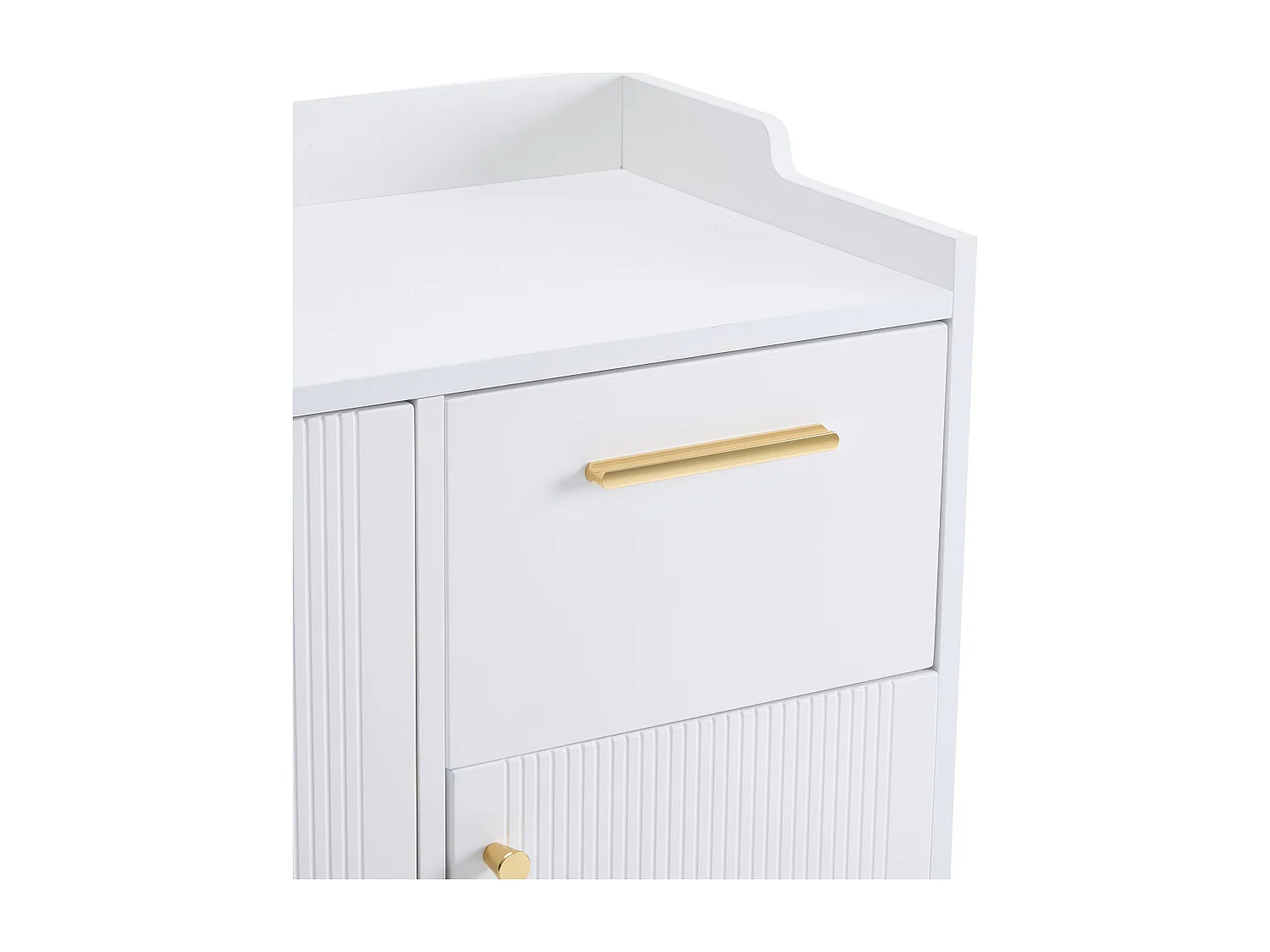 Schoenenkast 130x37x100 cm, 2 laden 4 deuren en open nis, metalen poten en handgrepen, witte spaanplaat