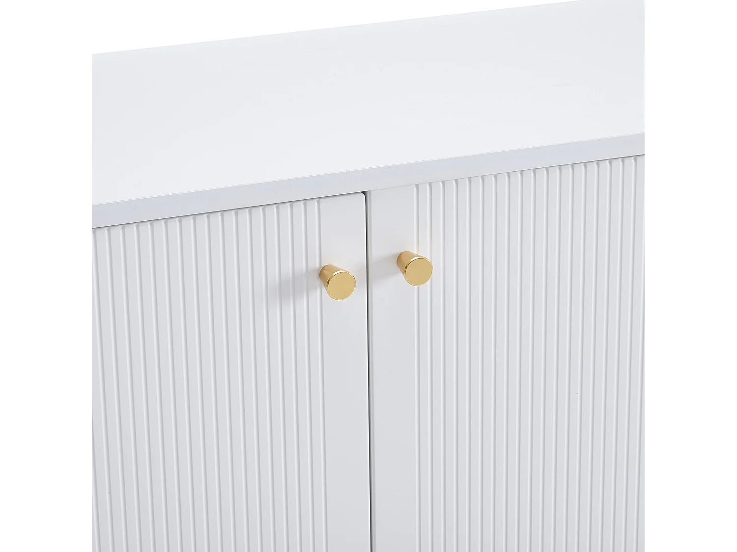 Schoenenkast 130x37x100 cm, 2 laden 4 deuren en open nis, metalen poten en handgrepen, witte spaanplaat