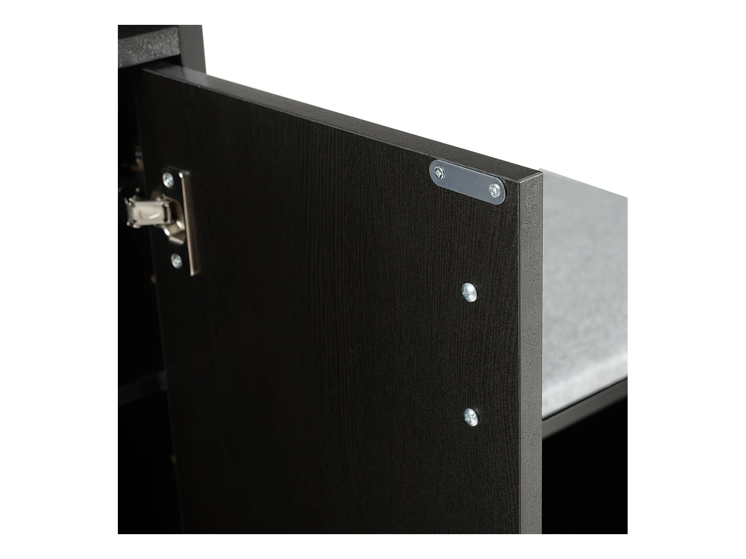 Meuble à chaussures 120x34x82.8 cm avec quatre portes de rangement panneaux de particules en noir pour salon