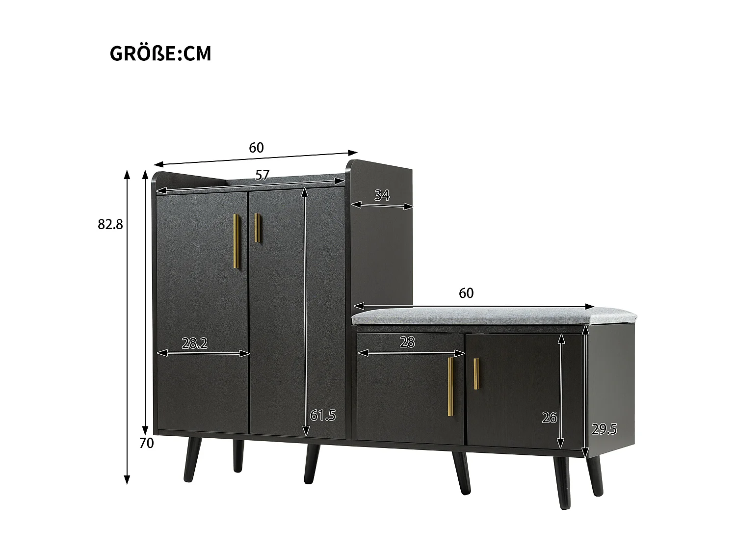 Meuble à chaussures 120x34x82.8 cm avec quatre portes de rangement panneaux de particules en noir pour salon