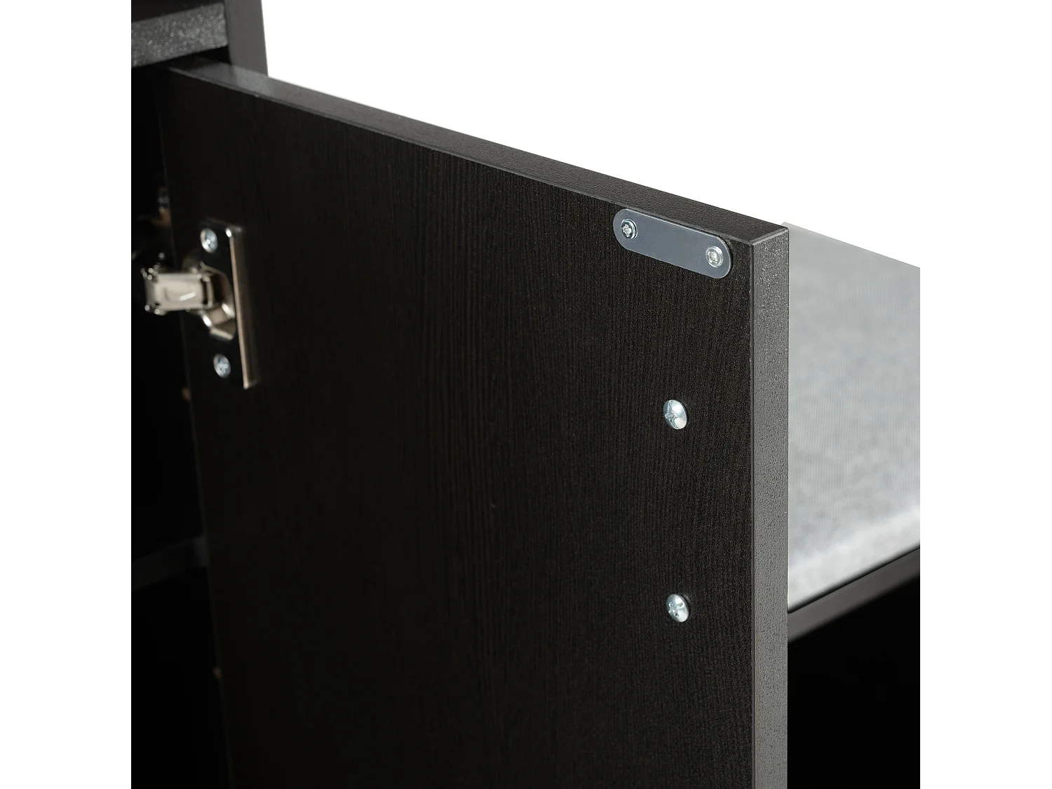 Meuble à chaussures 120x34x82.8 cm avec quatre portes de rangement panneaux de particules en noir pour salon