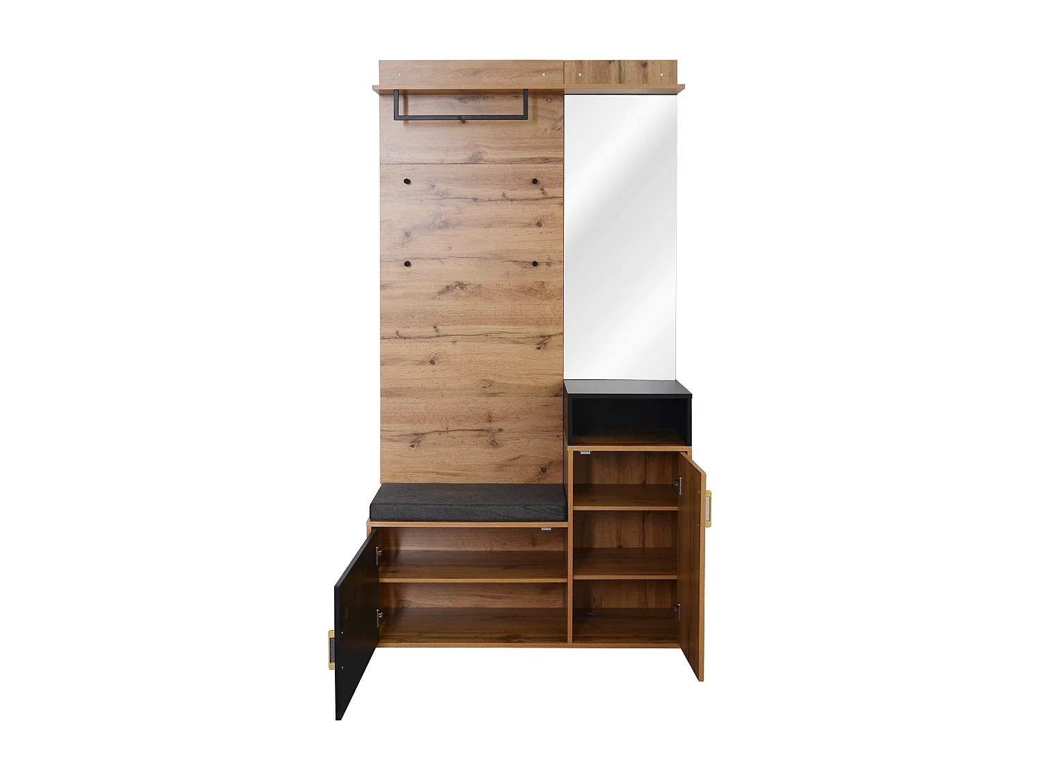 Ensemble meuble d'entrée 105x40x191.5cm 2 Compartiments à chaussures 2 Rangements Miroir intégré 1 Tige à hanger Matériel MDF et Couleur naturelle