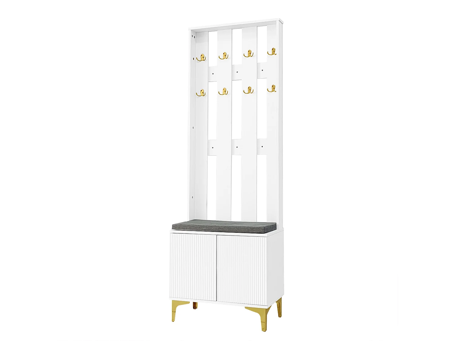 Vestiaire 60.5x35.2x180.5 cm, portes à structure ondulée, ouverture push to open, étagères réglables, panneaux de particules blanc