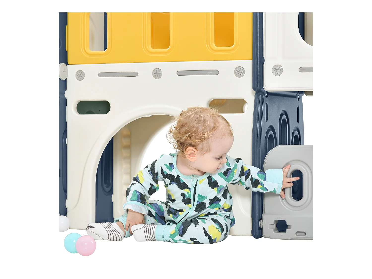 Jouet d'escalade 190x151x106cm 6 en 1 Toboggan pour Enfants Panier Basketball Échelle Tour Château Rangement Sans Balles PEHD Bleu