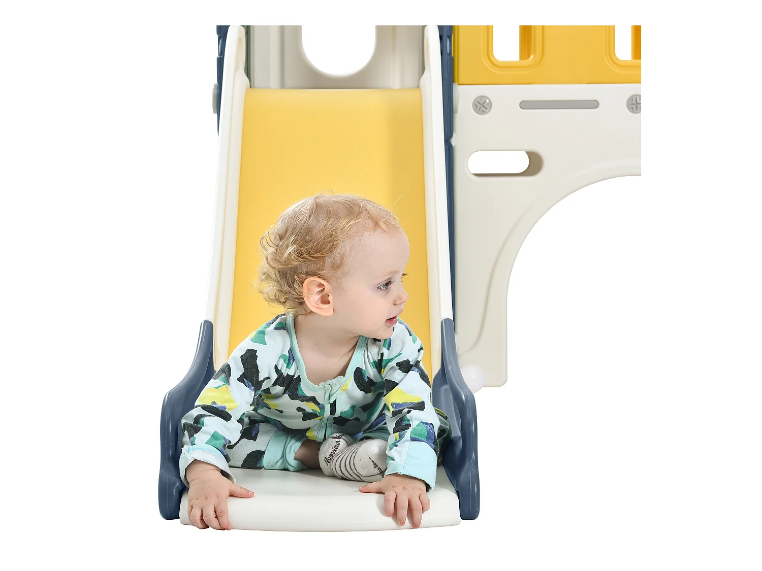 Jouet d'escalade 190x151x106cm 6 en 1 Toboggan pour Enfants Panier Basketball Échelle Tour Château Rangement Sans Balles PEHD Bleu