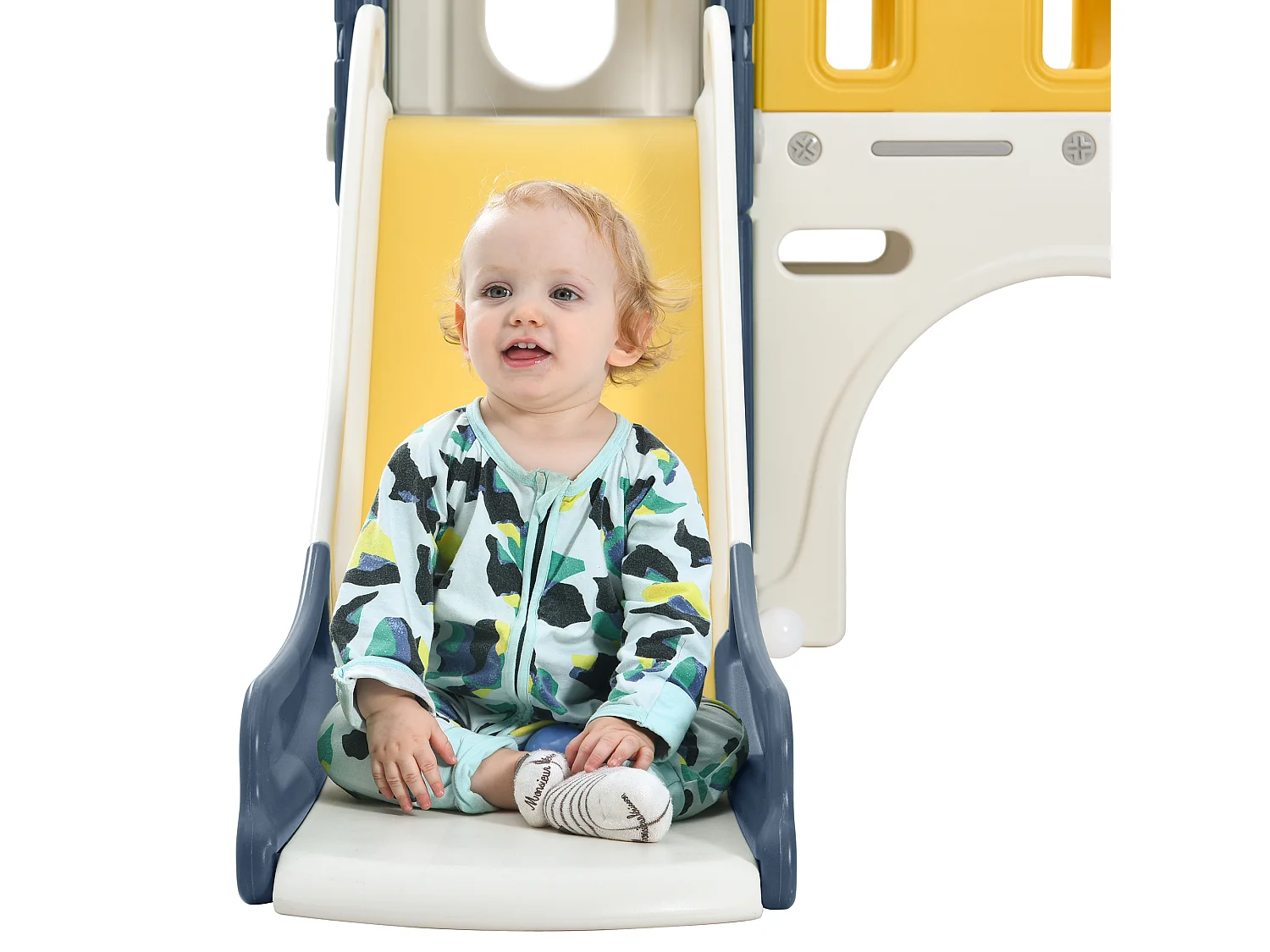 Jouet d'escalade 190x151x106cm 6 en 1 Toboggan pour Enfants Panier Basketball Échelle Tour Château Rangement Sans Balles PEHD Bleu