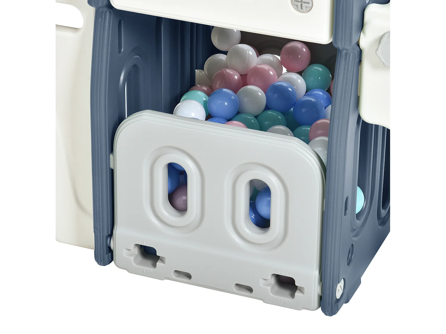 Jouet d'escalade 190x151x106cm 6 en 1 Toboggan pour Enfants Panier Basketball Échelle Tour Château Rangement Sans Balles PEHD Bleu