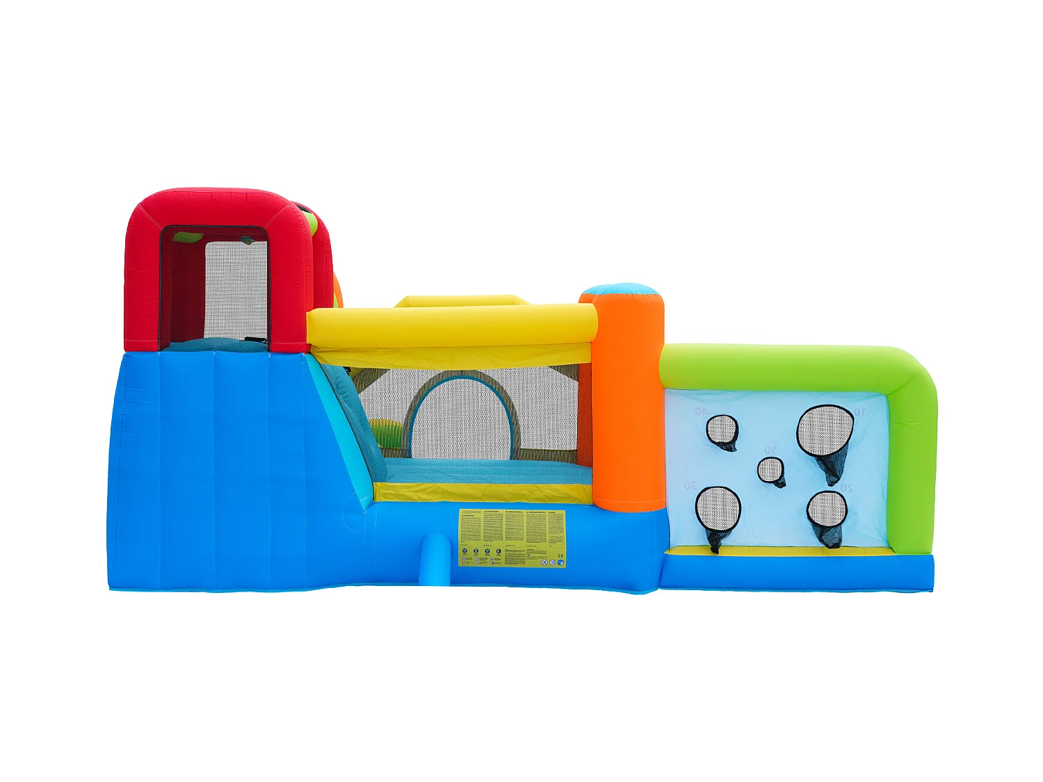 Château gonflable 410x315x203cm Ventilateur 450w Toboggan Aquatique Mur de Lancers Panier Basketball Trampoline Tissu Oxford Bleu