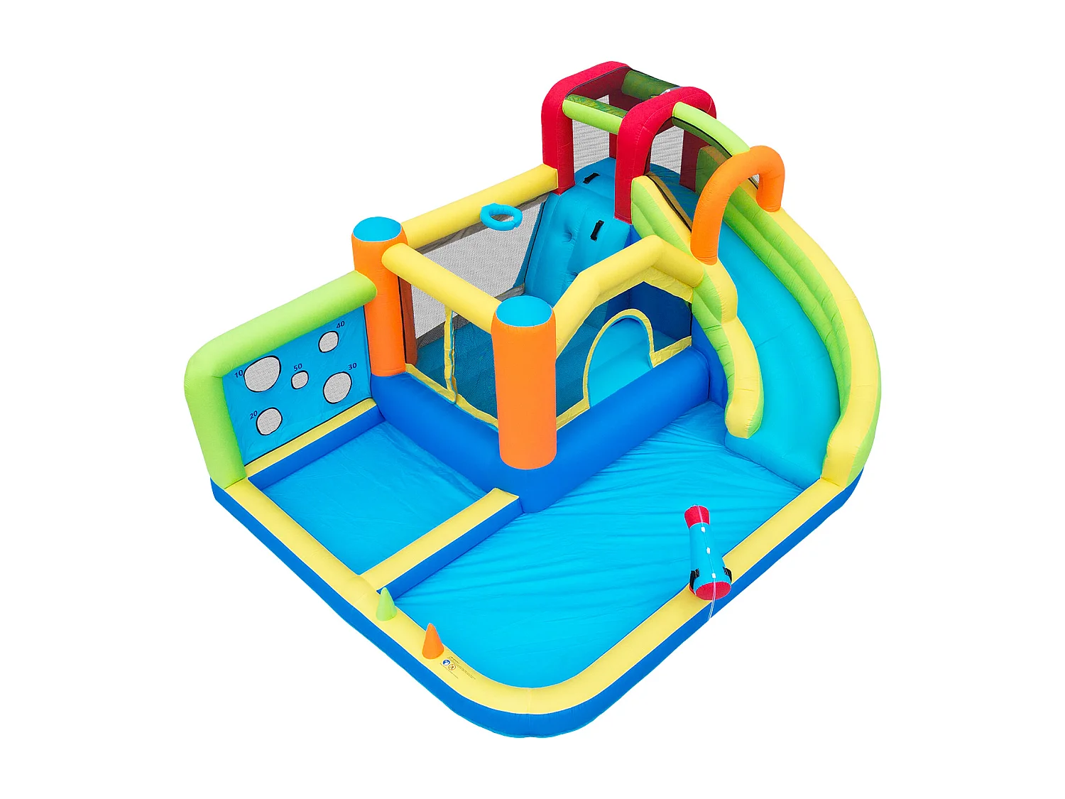 Château gonflable multifonction, usage sec ou humide, toboggan aquatique, mur d'escalade, soufflerie 450 W, tissu Oxford bleu