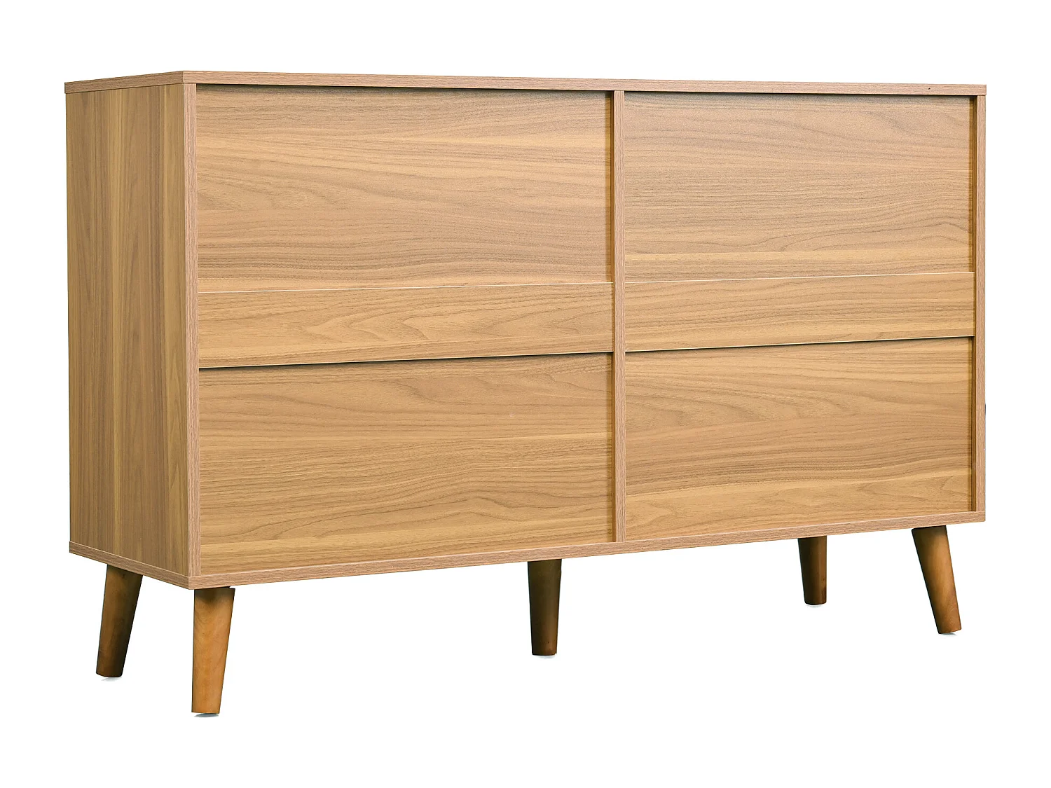 Commode 6 tiroirs 120x40x76.5 cm, grand rangement, poignées en métal, pieds en bois, panneau de particules, noyer