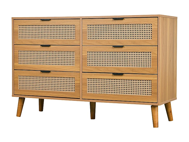 Ladekast met 3 laden, 120x40x76,5 cm, met zes laden, spaanplaat, natuurlijke kleur, voor woonkamer en slaapkamer