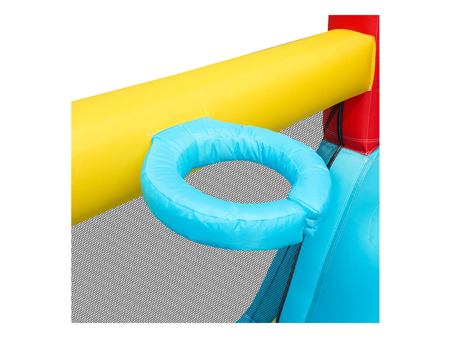 Château gonflable 460x343x190cm avec Ventilateur Toboggan Aquatique Trampoline Panier Basketball Pistolet à Eau 2 Piscines Tissu Oxford Bleu