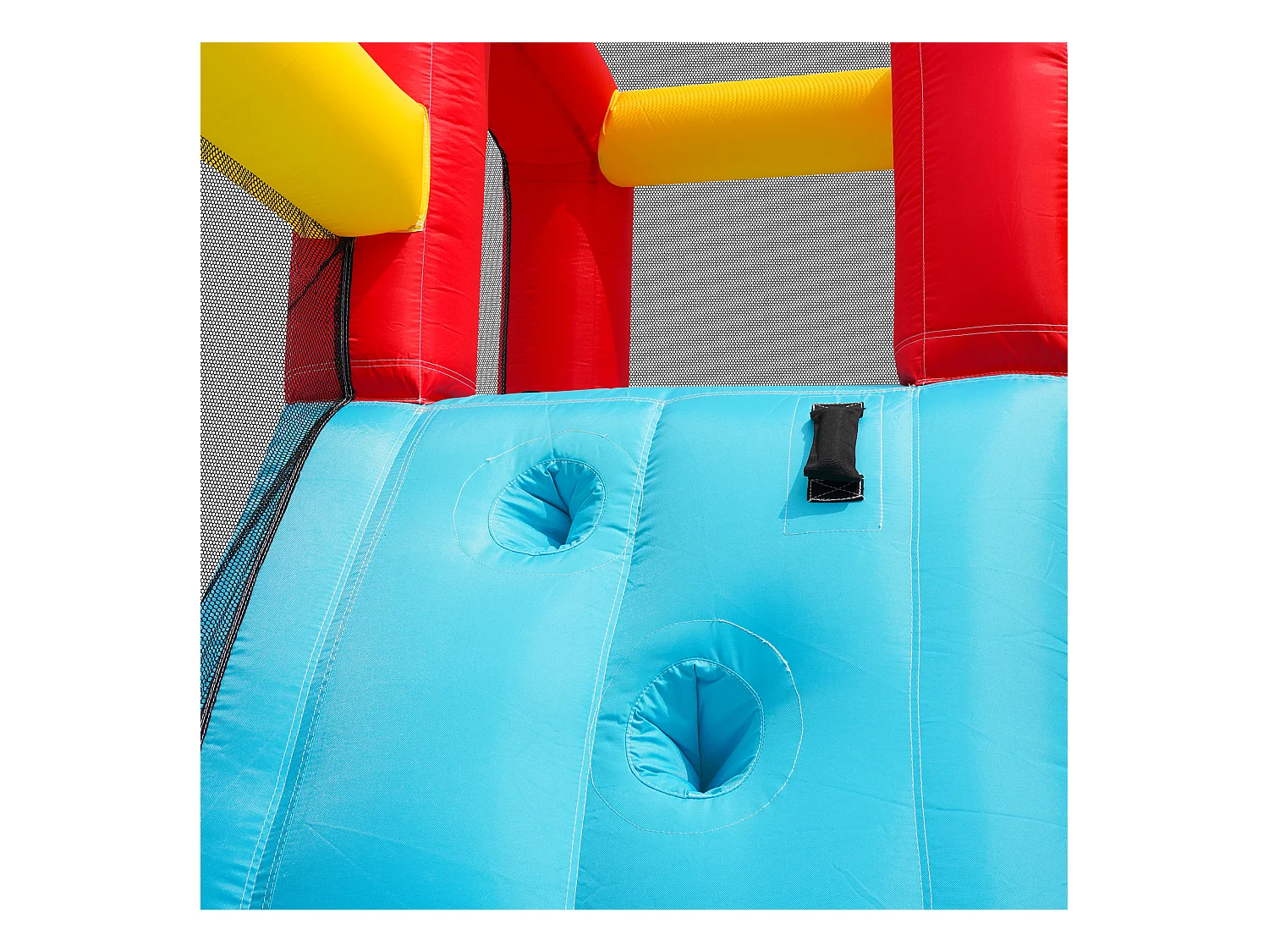 Château gonflable 460x343x190cm avec Ventilateur Toboggan Aquatique Trampoline Panier Basketball Pistolet à Eau 2 Piscines Tissu Oxford Bleu